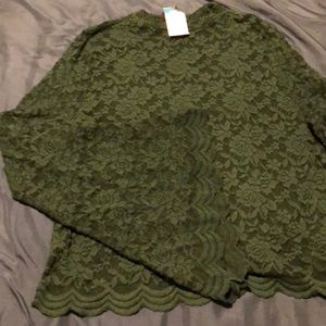 lace green Bell sleeve shirt